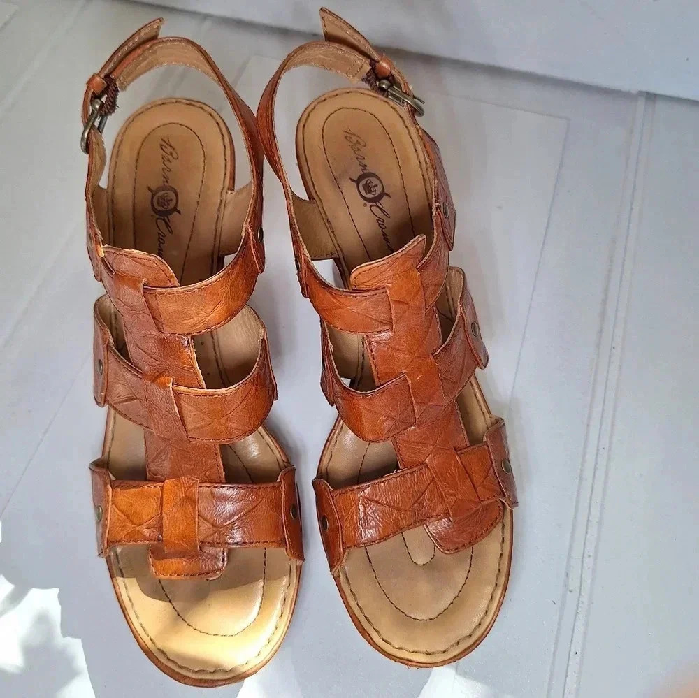 Born Brown/Camel Colored Crown Genuine Leather Wedge Size 9